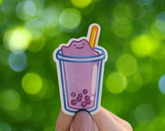 Pegatina Ditto/Shiny Ditto Boba / Pegatina de vinilo brillante troquelada de 6x3,6 cm/2,4"x1,4"