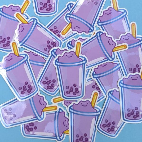Ditto/Shiny Ditto Boba Sticker | Pokémon | Die Cut Glossy Vinyl Sticker 6x3.6cm/2.4"x1.4"