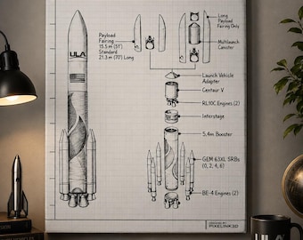 ULA Vulcan Canvas Wall Art, Rocket Engineering Drawing Print, Aerospace Blueprint Decor