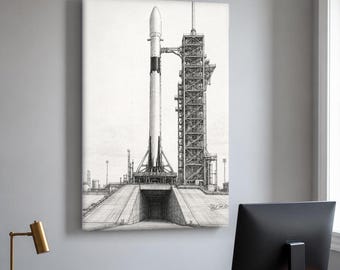 SpaceX Falcon 9 Canvas Print Reusable Booster Wall Art Home Office Aerospace Engineer Gift