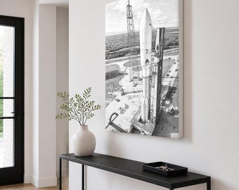 Atlas V Rocket Art Canvas Print, ULA Cape Canaveral, Pencil Drawing, Engineer Graduation Gift