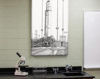 Antares Rocket Canvas Print: Northrop Grumman Cygnus at Wallops Island (Black & White Drawing)
