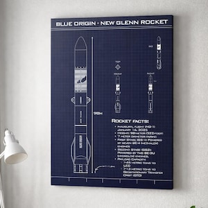New Glenn Rocket Blueprint Canvas Print | Blue Origin Space Wall Art, Aerospace Engineer Gift