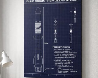 New Glenn Rocket Blueprint Canvas Print | Blue Origin Space Wall Art, Aerospace Engineer Gift