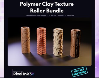 4-Piece Polymer Clay Texture Roller Set – Seamless Embossing Patterns (STL Download)