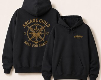 Fantasy RPG Hoodie, Arcane Guild Back Print Sweatshirt, Unisex Gamer Cosplay Hoodie