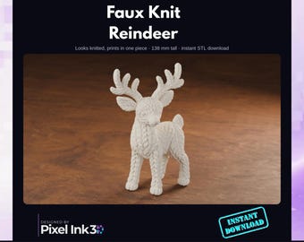 Faux Knit Reindeer STL | Knitted Look Christmas Deer Decor | 3D Print Winter Ornament File