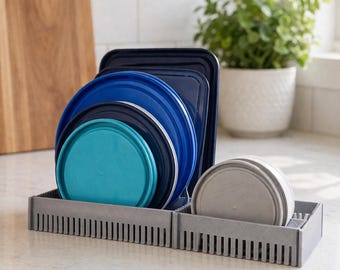 Organizador modular de tapas (archivo STL): soporte para tapas imprimible en 3D para armarios/cocina.