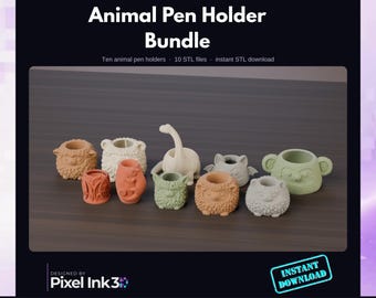 10 Animal Pen Holders STL Bundle | Alpaca, Bear, Owl, Koala (Digital Download)