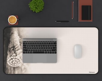 Rocket Launch Sketch Desk Mat, Monochrome Neoprene Mouse Pad with Engineering Grid, 3 Sizes