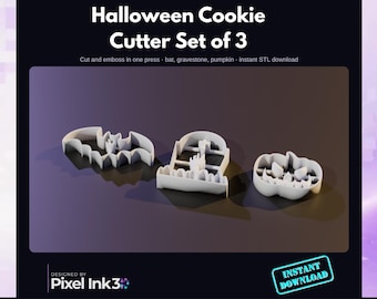 Halloween Cookie Cutter STL Set – Bat, Pumpkin, Gravestone (3D Print Files)