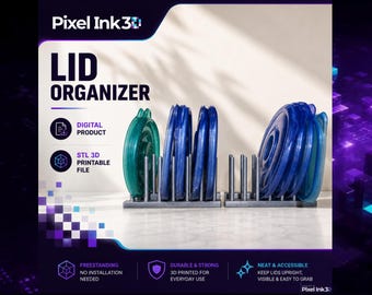 Pot Lid Rack STL File – 3D Printable Kitchen Lid Organizer, Digital Download