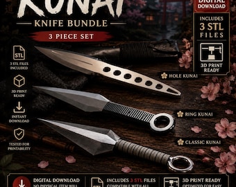 Kunai Knife STL Bundle — 3 Cosplay Variants | Ninja Prop | 3D Printable Files