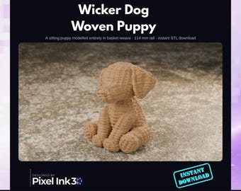 Wicker Dog STL | Woven Basket Weave Puppy Figurine | 3D Print Home Decor File