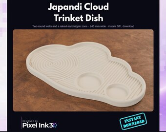 Japandi Cloud Trinket Dish STL | Raked Sand Texture, 2 Wells (Digital Download)