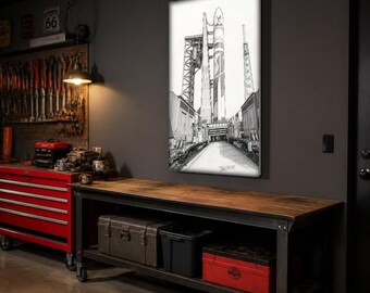 ULA Vulcan Centaur Canvas Print, United Launch Alliance Monochrome Art, Man Cave Garage Decor