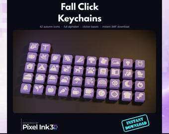 Fall Click Keychains STL | Autumn Clicker Keyring Pack | Letters Icons Bases | 3D Print Files
