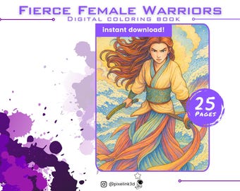 Female Warriors Coloring Book - 25 Printable Fantasy Art Pages - PDF + JPG