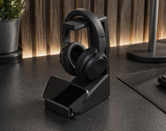 Minimalist Headphone Phone Stand STL, 3D Printable Gaming Desk Holder (Digital Download)