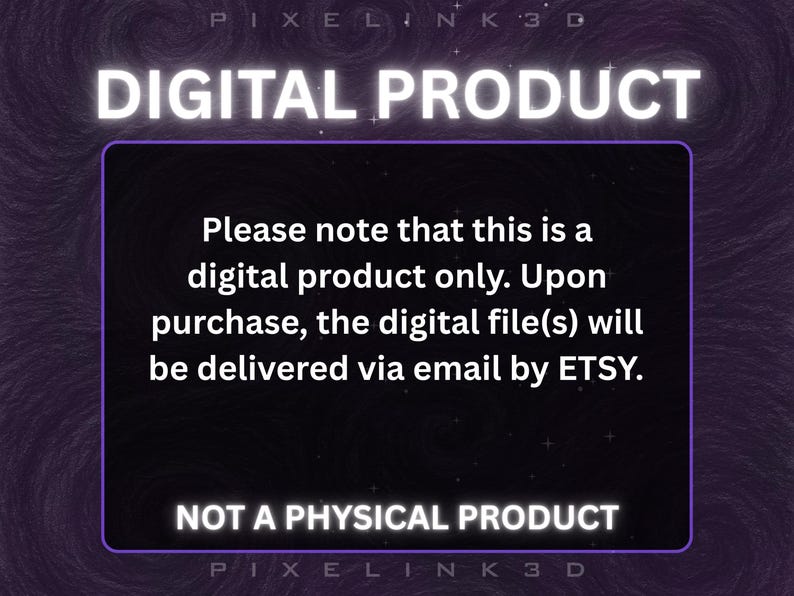 Puede incluir: Anuncio de producto digital con el texto "DIGITAL PRODUCT" en blanco. La imagen incluye un rect&aacute;ngulo negro con texto blanco que indica que el producto es digital y se entrega por correo electr&oacute;nico a trav&eacute;s de Etsy. Tambi&eacute;n se muestra el texto "NOT A PHYSICAL PRODUCT".