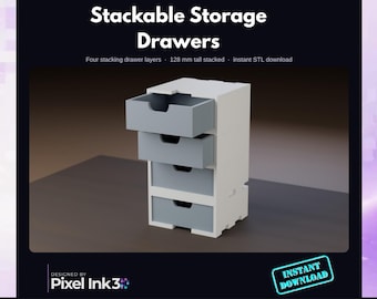 Stackable Storage Drawers STL | Modular Desk Drawer Organizer | 4 Layers | 3D Print Files