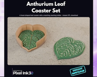 Anthurium Leaf Coaster STL | Botanical Coaster and Stacking Holder | 3D Print Home Decor Files