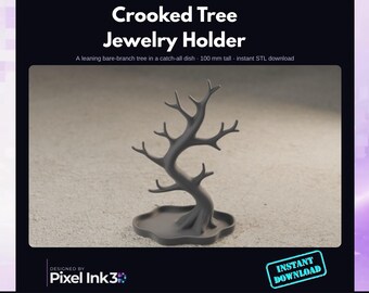 Crooked Tree Jewelry Holder STL | Ring and Necklace Stand | 3D Print Jewellery Storage File