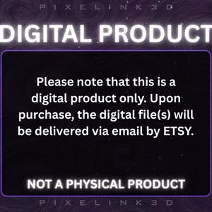May include: A digital product announcement with the text "DIGITAL PRODUCT" in white letters. The image includes a black rectangle with white text stating the product is digital and delivered via email by Etsy. The words "NOT A PHYSICAL PRODUCT" are also displayed.