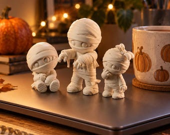 Tiny Mummy Trio STL – 3D Printable Halloween Desk Decor (Instant Download)