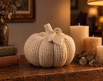 Faux Knit Pumpkin 3D Print File – Curled Stem, Leaf (STL Download)
