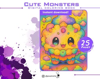 Kawaii Monster Coloring Book – 25 Hand-Drawn Creature Pages (PDF Download)