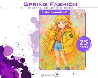 Kawaii Anime Girls Coloring Book - 25 Spring Fashion Pages - PDF