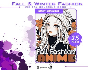 Kawaii Fall Fashion Anime Coloring Book - 25 Printable Pages - PDF