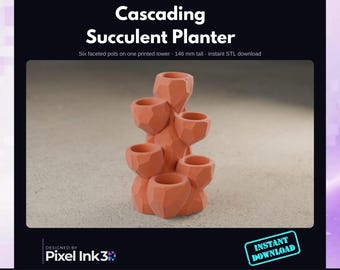 Cascading Succulent Planter STL | 6 Pot Geometric Low Poly Tower | 3D Print Home Decor File