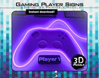 Player 1, 2, 3, 4 Gamer Sign STLs, Multiplayer Wall Decor 3D Print File