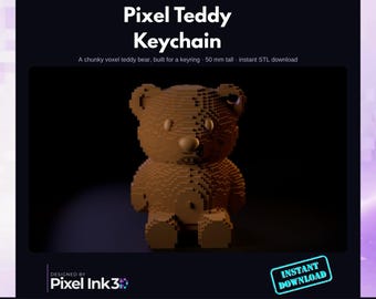 Pixel Teddy Bear Keychain STL | Voxel Retro Bear (Digital Download)