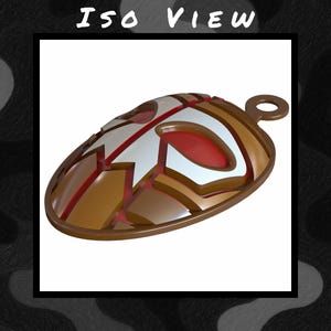 May include: An oval-shaped pendant with a brown, white, and red design. The pendant has a loop at the top for hanging. The text "ISO VIEW" is at the top of the image. The pendant is set against a white background.