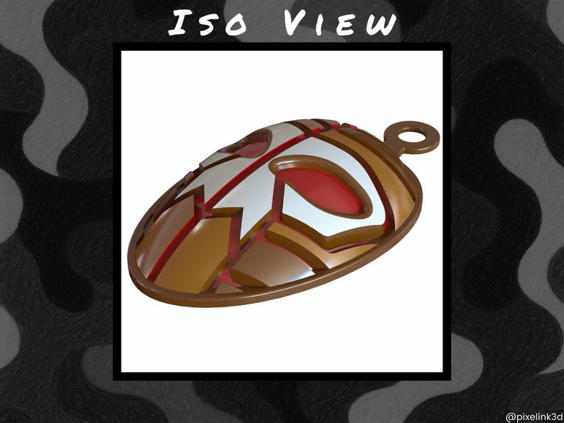 May include: An oval-shaped pendant with a brown, white, and red design. The pendant has a loop at the top for hanging. The text "ISO VIEW" is at the top of the image. The pendant is set against a white background.