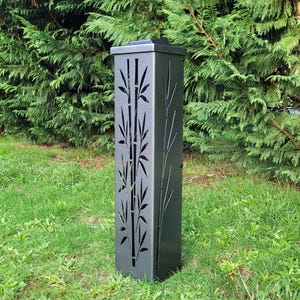 Bamboo Solar Garden Lantern • Modern Steel Landscape Column