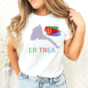 Cadeaux de l'Érythrée, carte du drapeau de l'Érythrée, vacances en Érythrée, peuple érythréen, t-shirt à manches courtes en jersey unisexe patrimoine érythréen