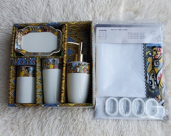 Ethiopian & Eritrean Traditional curtain with 4 pieces Bathroom accessories set