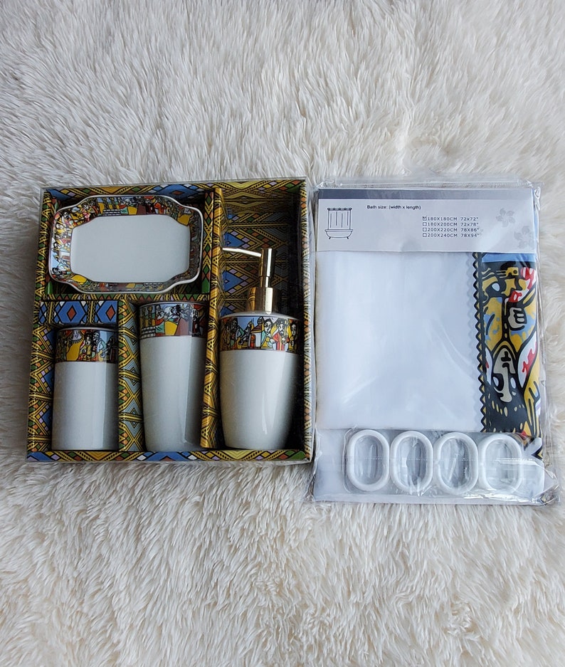 Ethiopian & Eritrean Traditional Curtain With 4 Pieces Bathroom