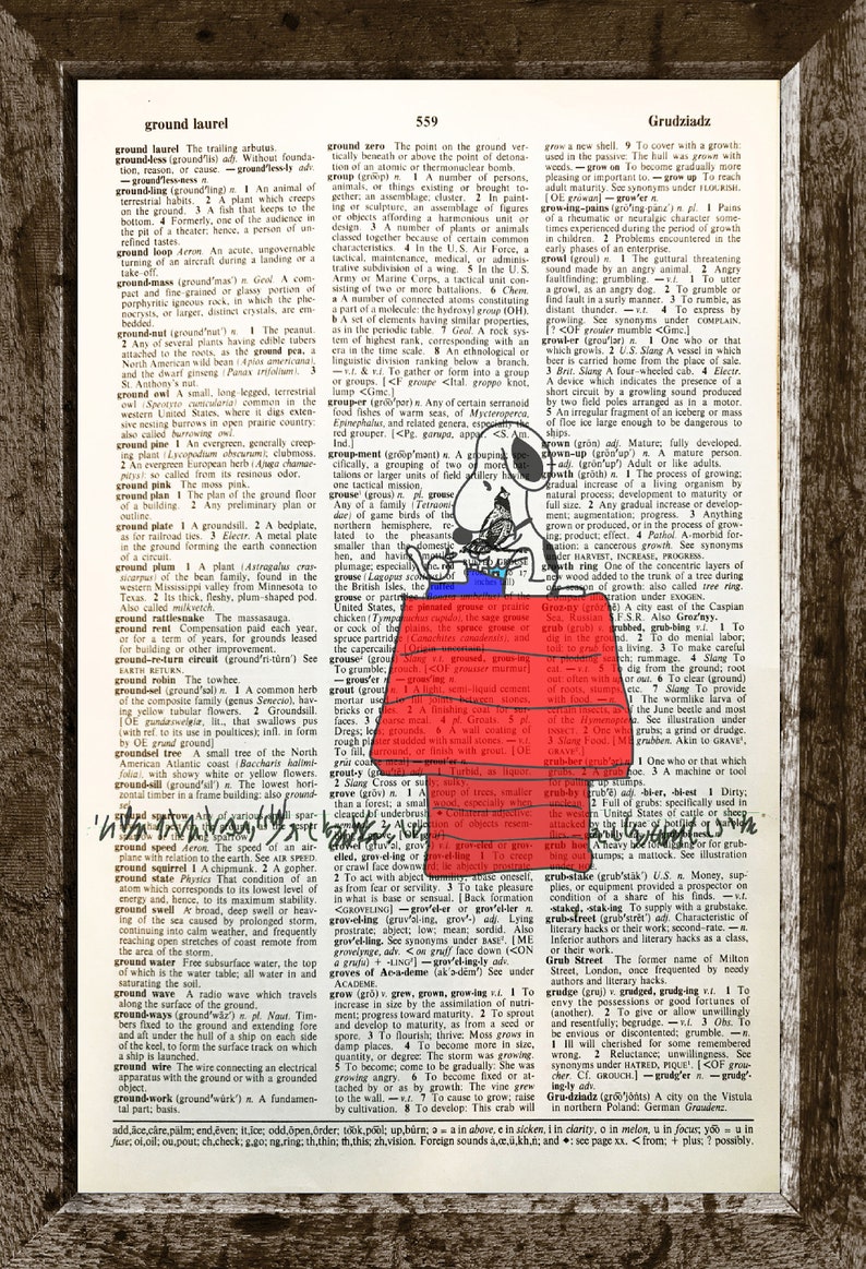 Charlie Brown and Snoopy Peanuts Gift,CODE C37 Vintage dictionary art,Wall art,,Kitchen,house art Cartoon art