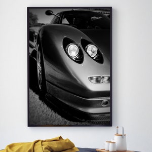Pagani Zonda Close Up in Black and White Wall Art Print