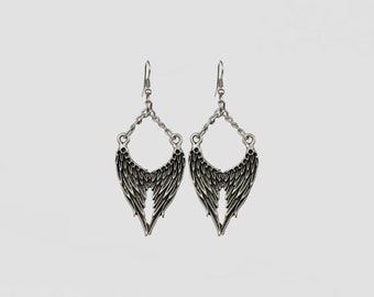 Melek Earrings - Feather Earrings, Chain Detail Earrings, Turkish Earrings,  Handmade Statement Piece, Modern Hook Earring - Zeliha Jewelry
