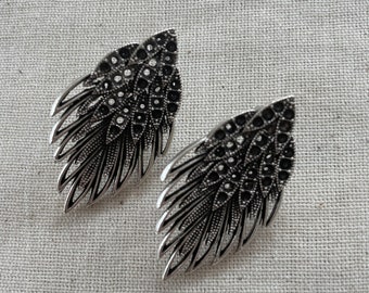 Kanatli Earrings - Elegant Earrings, Feather Silver Earrings, Sparkly Earrings, Geometrical, Party Earrings- Zeliha Jewelry