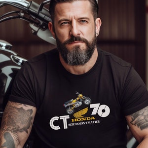 Honda CT70 Vintage Motorcycle Tshirt, CT70 Silver tag Honda Motorcycle, Mini Bike, CT 70 Honda &quot;Size Doesn&#39;t Matter&quot; Tshirt