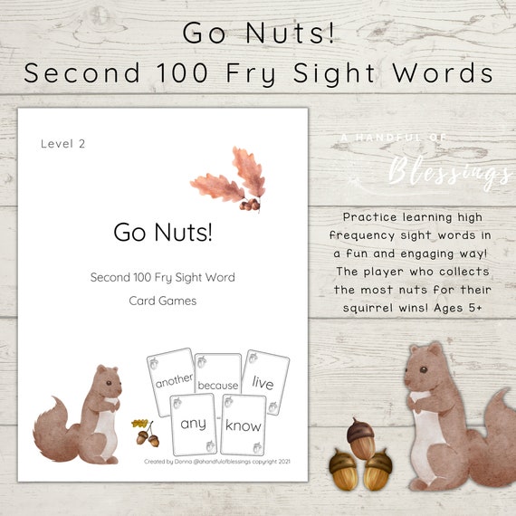 Go Nuts Level 2 Sight Word Card Game Fry Second 100 Words Etsy