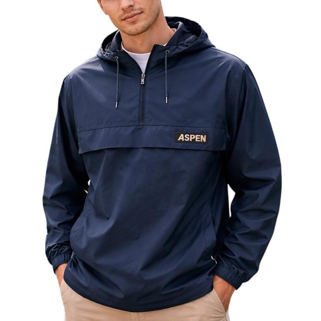 Aspen Men's Half Zip Pullover Logo Drawstring Hood Windbreaker Jacket ...