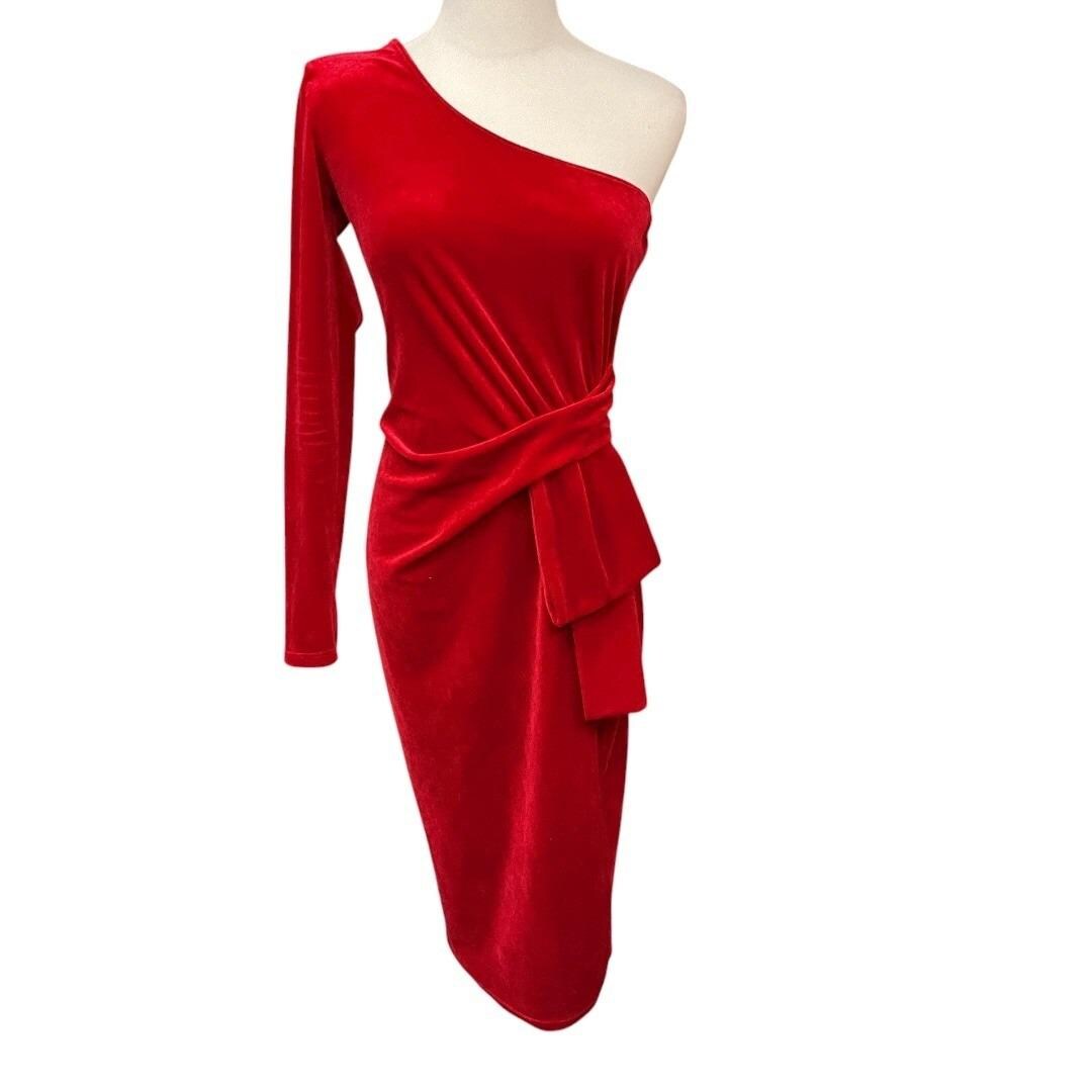 Red Velvet Dress One Shoulder - Etsy